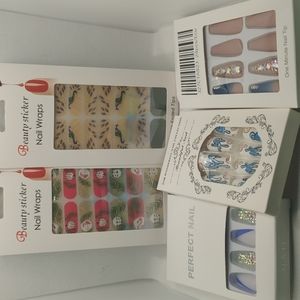 Lot of 5- 3 24 piece nails and 2 nail wraps